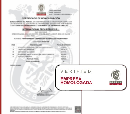 Certificado de Homologación Bureau Veritas Intertech